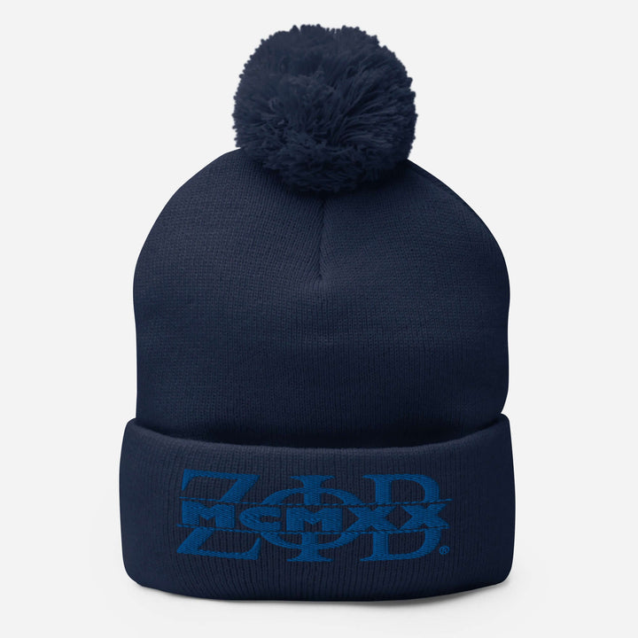 Zeta Phi Beta blue pom-pom beanie, embroidered design, classic sorority winter accessory, perfect Greek gear for members.