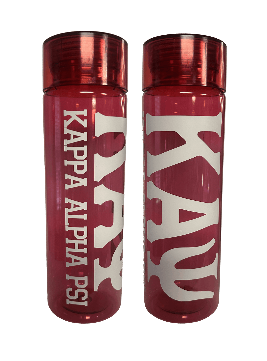 Kappa Alpha Psi water bottle in vibrant red, perfect fraternity paraphernalia for Greek gear enthusiasts.