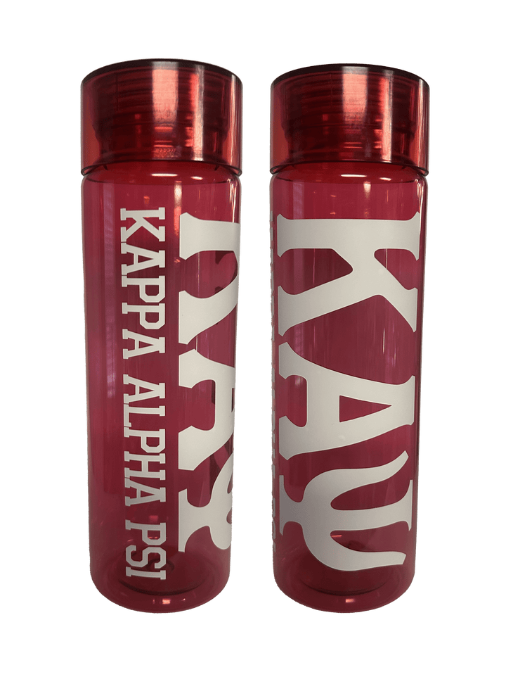 Kappa Alpha Psi water bottle in vibrant red, perfect fraternity paraphernalia for Greek gear enthusiasts.