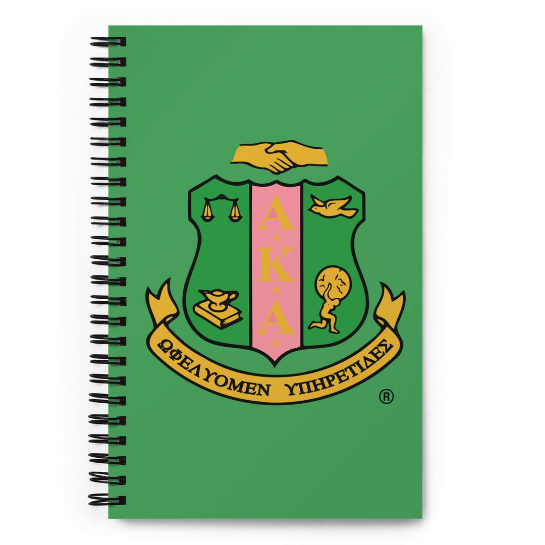 AKA Crest spiral notebook featuring sorority colors and emblem, perfect for Greek gear and fraternity paraphernalia.
