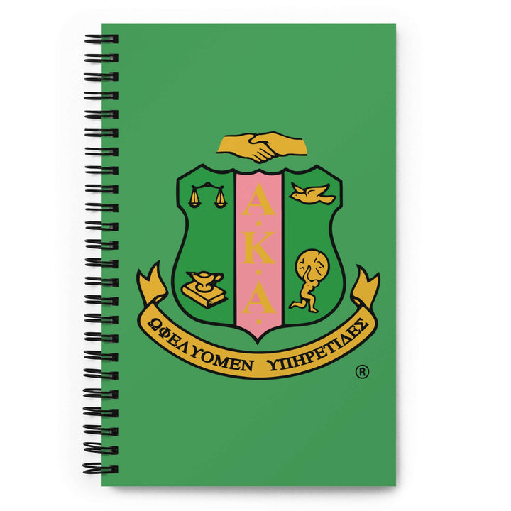 AKA Crest spiral notebook featuring sorority colors and emblem, perfect for Greek gear and fraternity paraphernalia.
