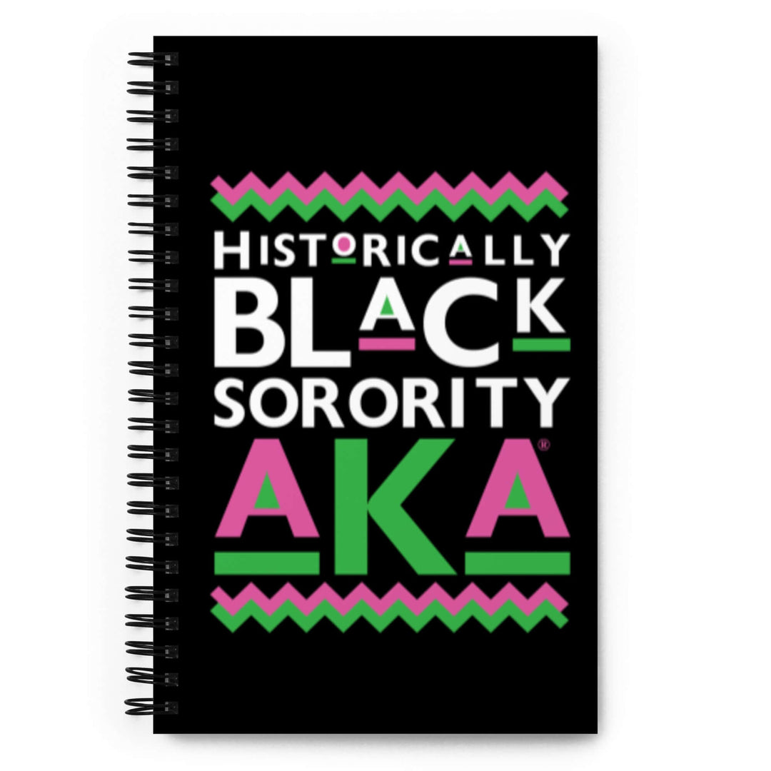 AKA Historically Black spiral notebook with vibrant sorority colors, perfect for Greek gear and note-taking.