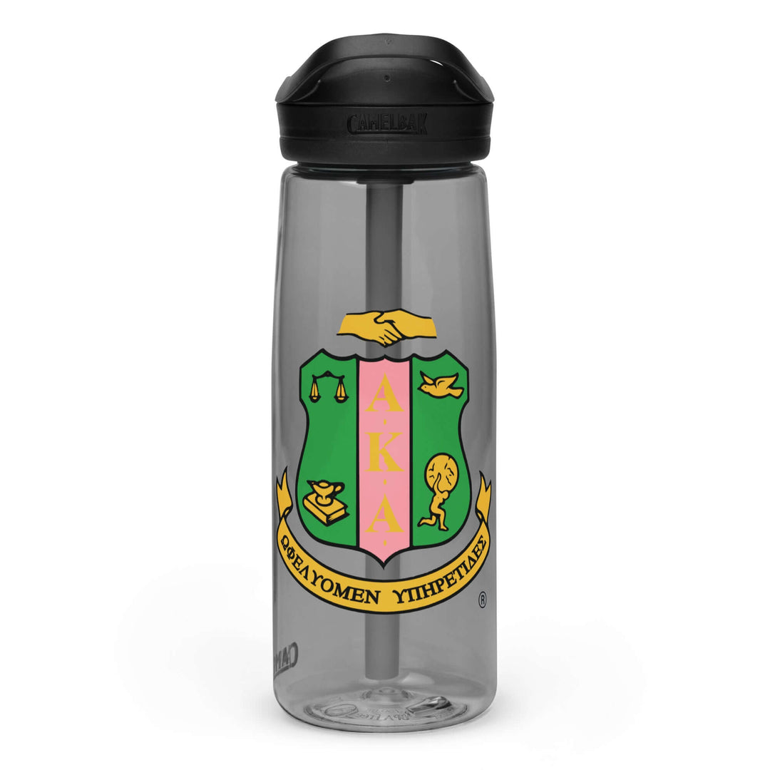 AKA Crest sports water bottle made from recycled plastic, perfect for sorority and fraternity greek gear.