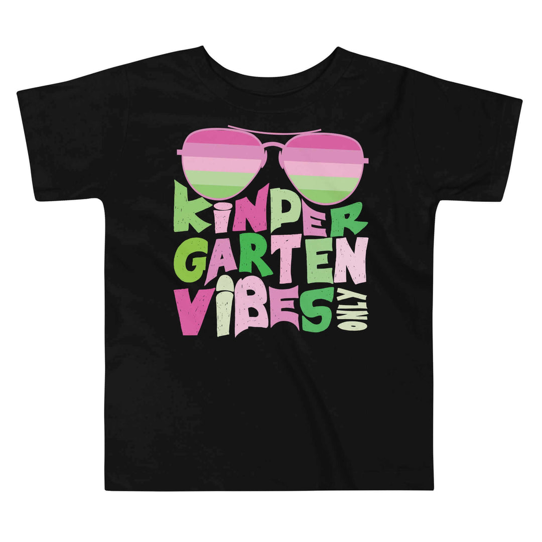 Pink and green "Kindergarten Vibes Only" kids tee, perfect for young sorority supporters and Greek gear lovers.