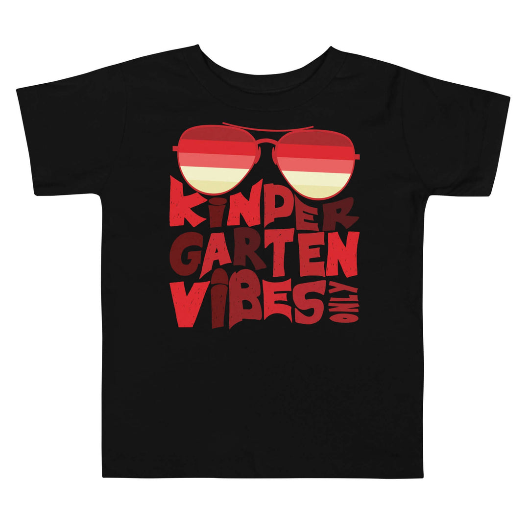 Delta-inspired Kindergarten Vibes Only kids' t-shirt in black with playful sunglasses design, perfect for young sorority supporters.