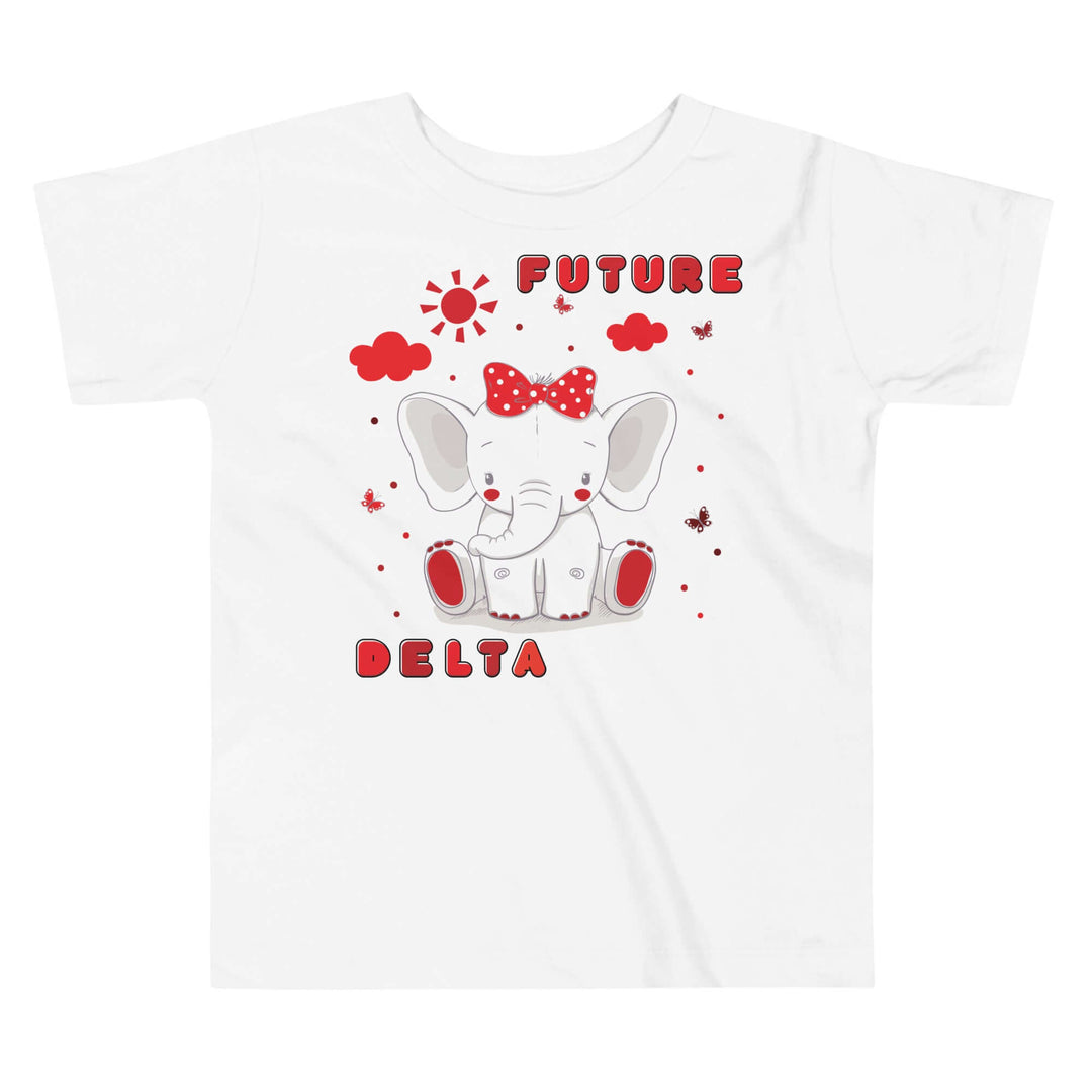 Future Delta toddler tee featuring a cute elephant graphic, perfect sorority gear for young ones.