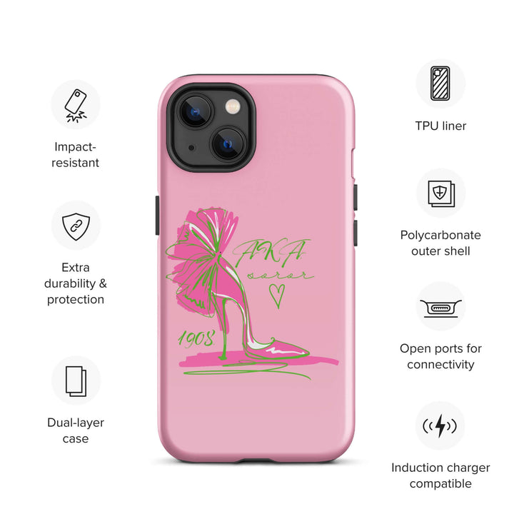 AKA Lady Slipper Tough Case for iPhone® with stylish design, dual-layer protection, and sorority-themed paraphernalia.