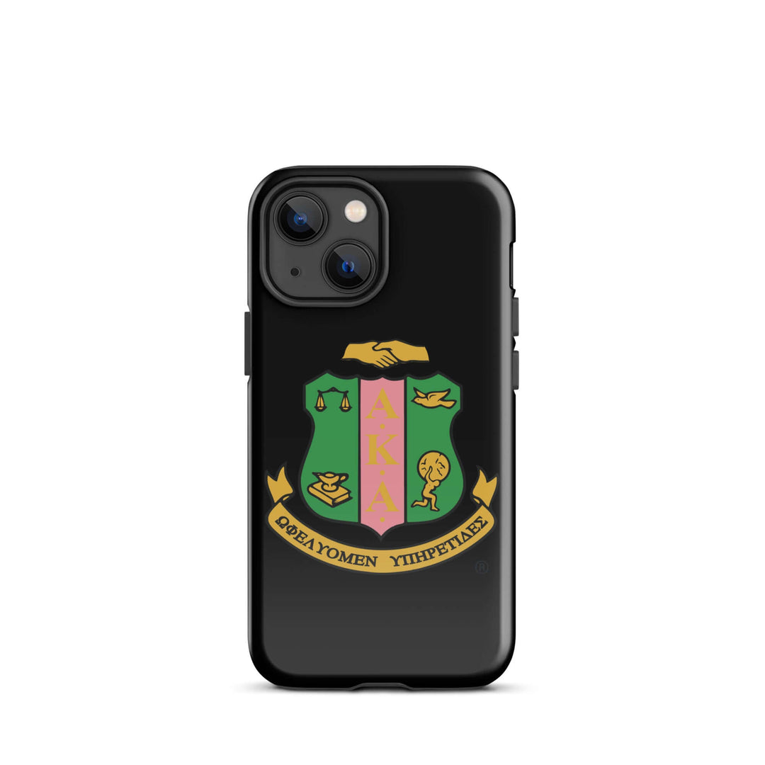 AKA Shield Tough Case for iPhone® featuring vibrant Greek letters and emblem, perfect for sorority and fraternity paraphernalia.