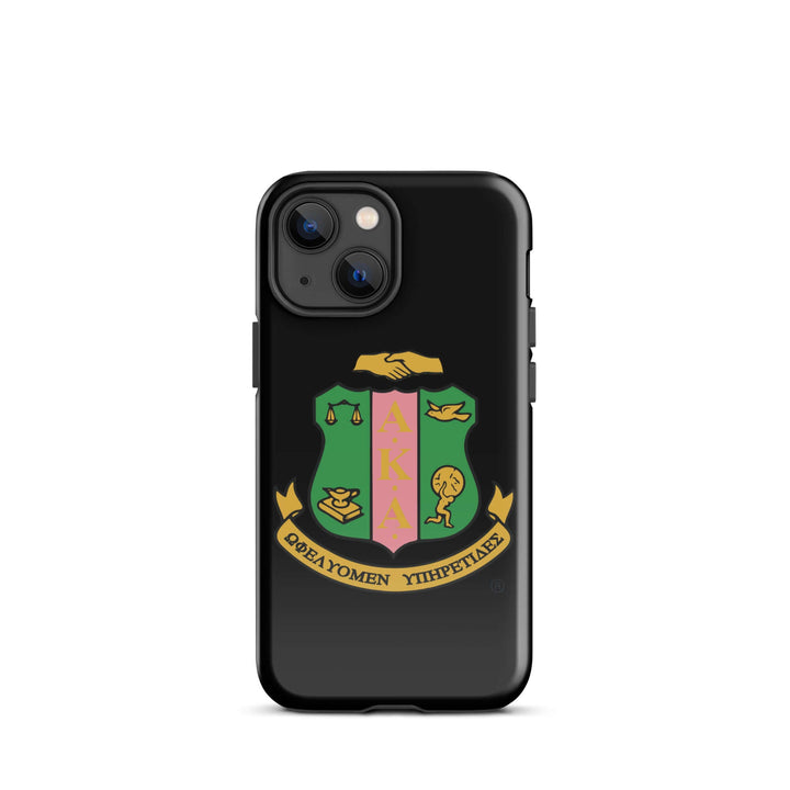AKA Shield Tough Case for iPhone® featuring vibrant Greek letters and emblem, perfect for sorority and fraternity paraphernalia.