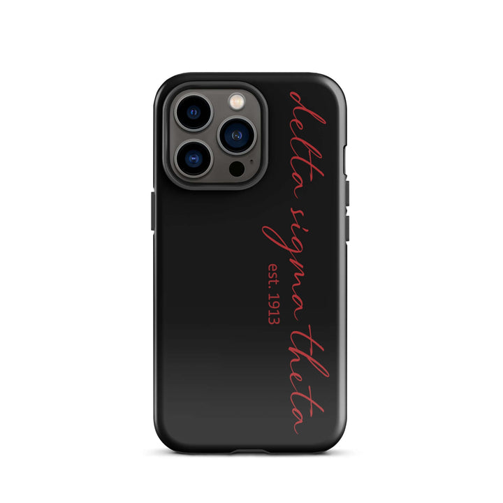 Delta Sigma Theta tough case for iPhone, stylish sorority paraphernalia with dual-layer protection and bold script design.
