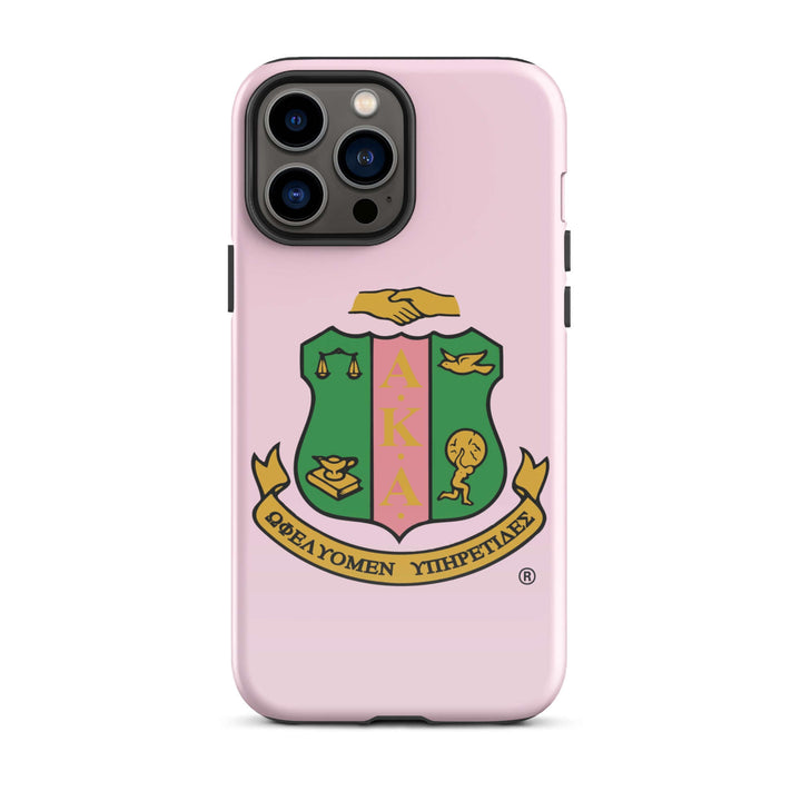 AKA Crest Tough Case for iPhone® featuring sorority emblem, dual-layer protection, and stylish pink design perfect for Greek gear.