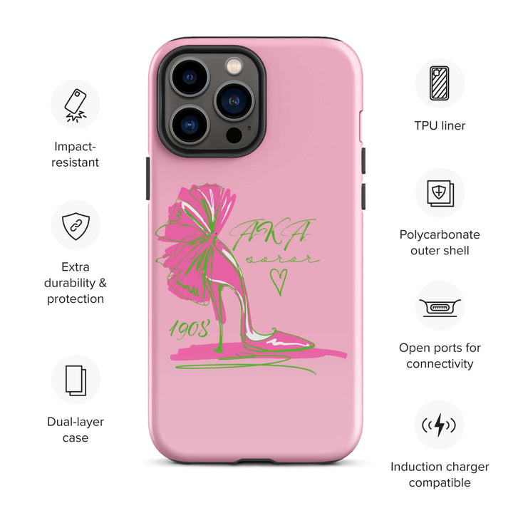 AKA Lady Slipper tough case for iPhone® in pink, featuring impact-resistant design and sorority-inspired graphics.