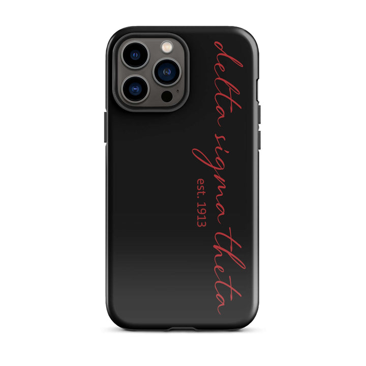 Delta Sigma Theta black script tough case for iPhone, stylish sorority paraphernalia and Greek gear.