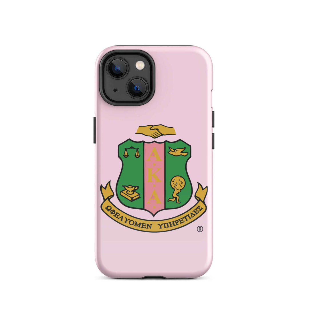 AKA Crest Tough Case for iPhone® in pink, featuring Greek letters and fraternity paraphernalia for stylish protection.