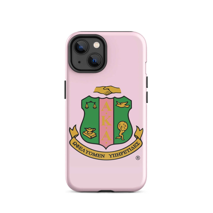 AKA Crest Tough Case for iPhone® in pink, featuring Greek letters and fraternity paraphernalia for stylish protection.