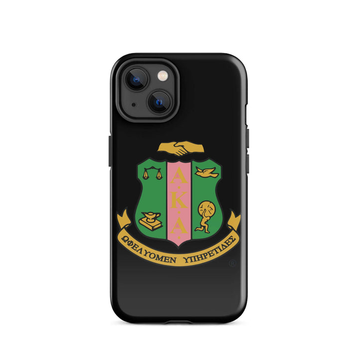 AKA Shield Tough Case for iPhone®, featuring vibrant Greek symbols, perfect for sorority and fraternity paraphernalia.