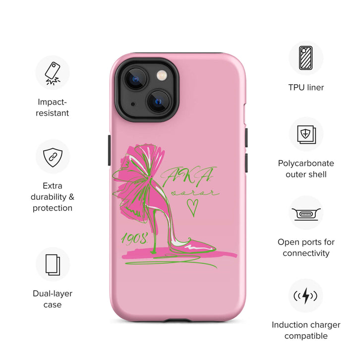 AKA Lady Slipper Tough Case for iPhone® in pink with dual-layer protection, perfect sorority Greek gear accessory.