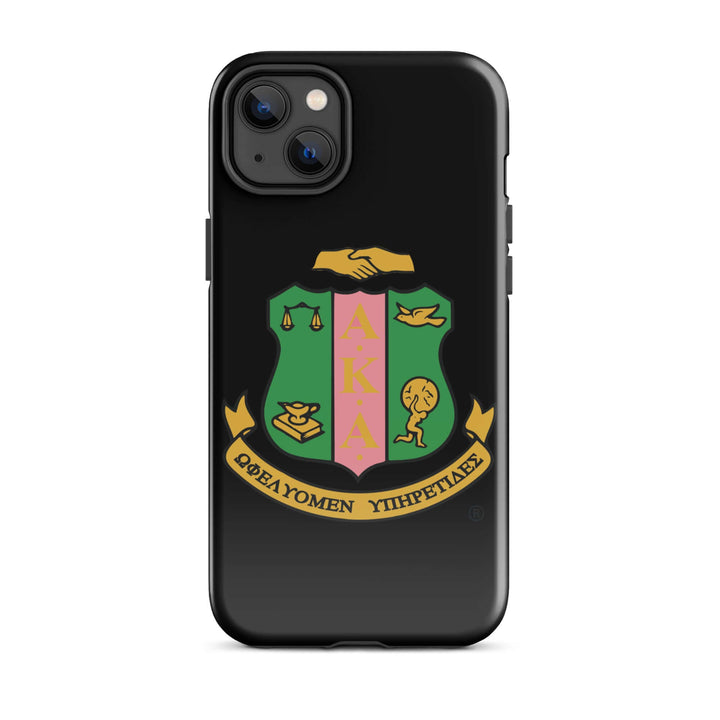 AKA Shield Tough Case for iPhone® featuring sorority emblem, dual-layer protection, and chic Greek gear design.