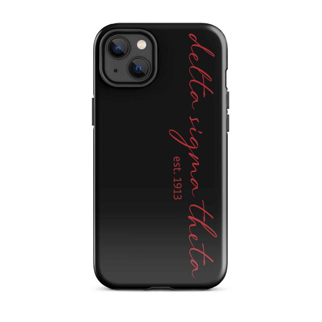 Delta Sigma Theta stylish black iPhone case with script design, perfect sorority paraphernalia for Greek gear enthusiasts.