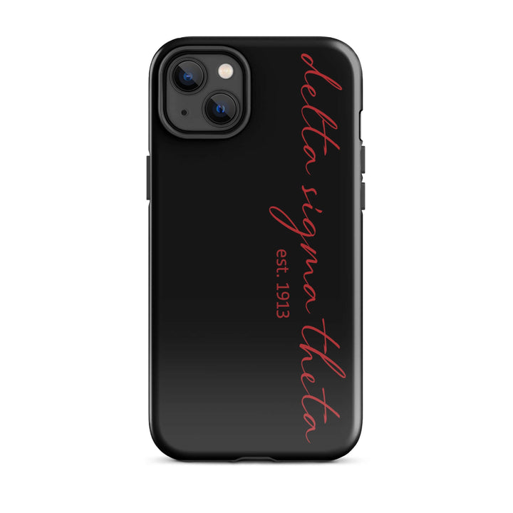 Delta Sigma Theta stylish black iPhone case with script design, perfect sorority paraphernalia for Greek gear enthusiasts.