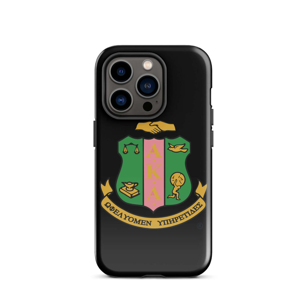 AKA Shield Tough Case for iPhone® featuring Greek gear design, dual-layer protection, stylish and durable for sorority and fraternity members.