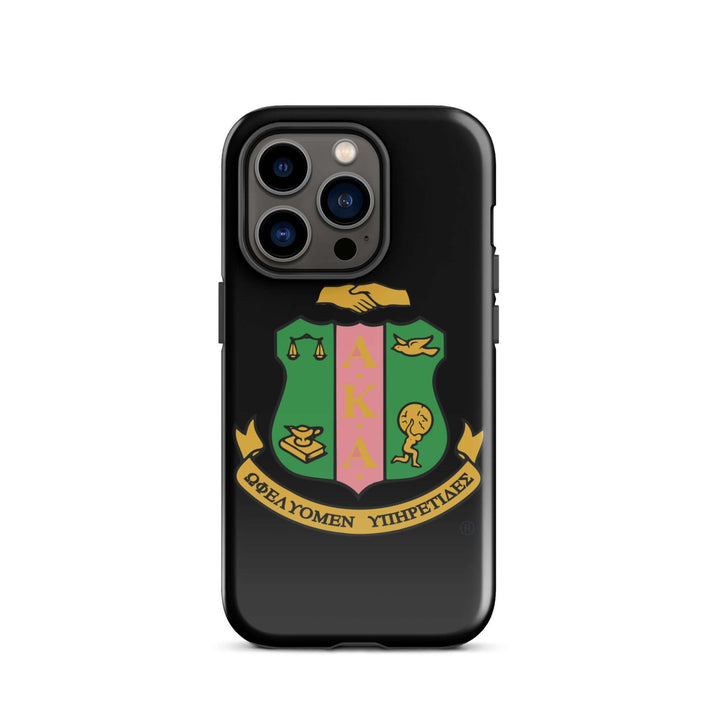 AKA Shield Tough Case for iPhone® featuring Greek gear design, dual-layer protection, stylish and durable for sorority and fraternity members.