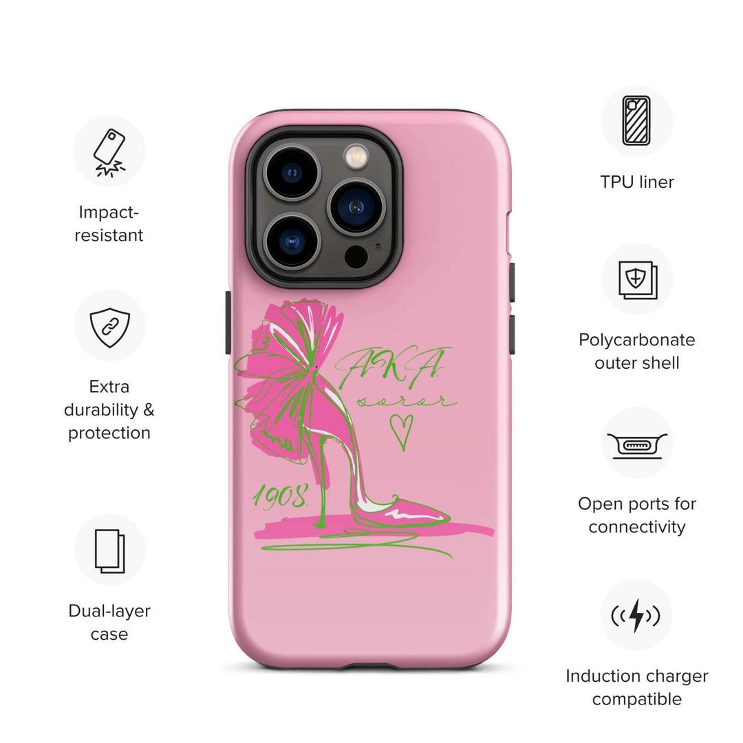 Stylish AKA Lady Slipper Tough Case for iPhone® featuring dual-layer protection and Greek paraphernalia design.