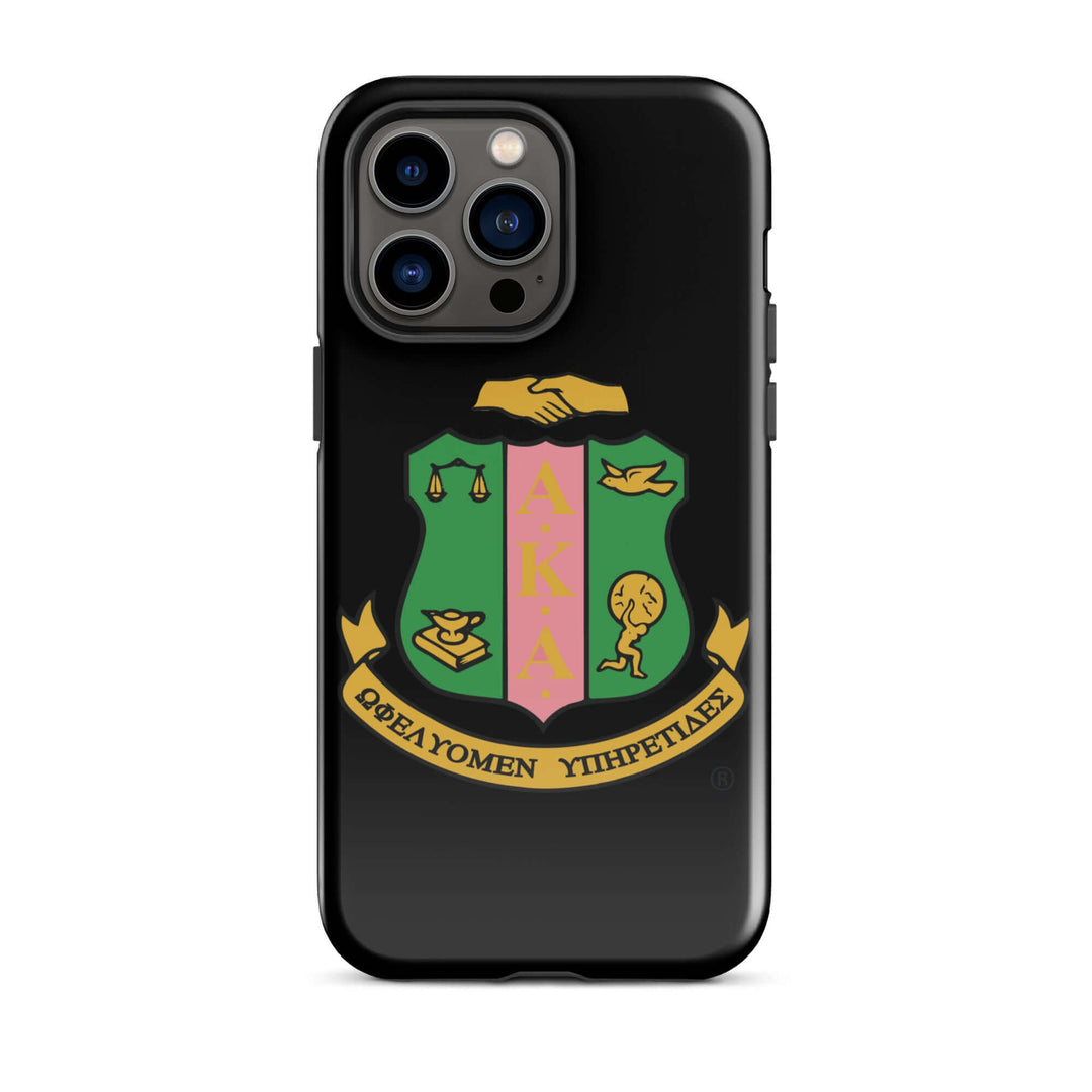 AKA Shield Tough Case for iPhone showcasing Greek letters and emblem, perfect sorority paraphernalia for Greek gear enthusiasts.