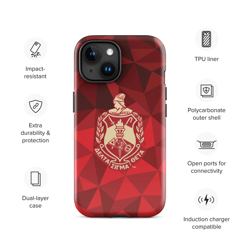 Delta Crest Tough Case for iPhone® featuring sorority design, impact-resistant, dual-layer protection, and stylish Greek gear.