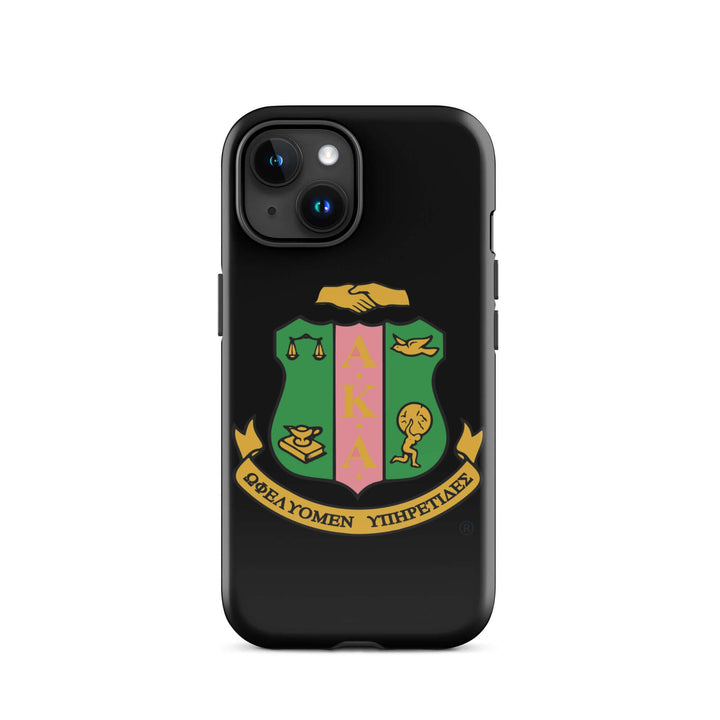 AKA Shield Tough Case for iPhone® showcasing Greek gear with vibrant colors and dual-layer protection for stylish safety.