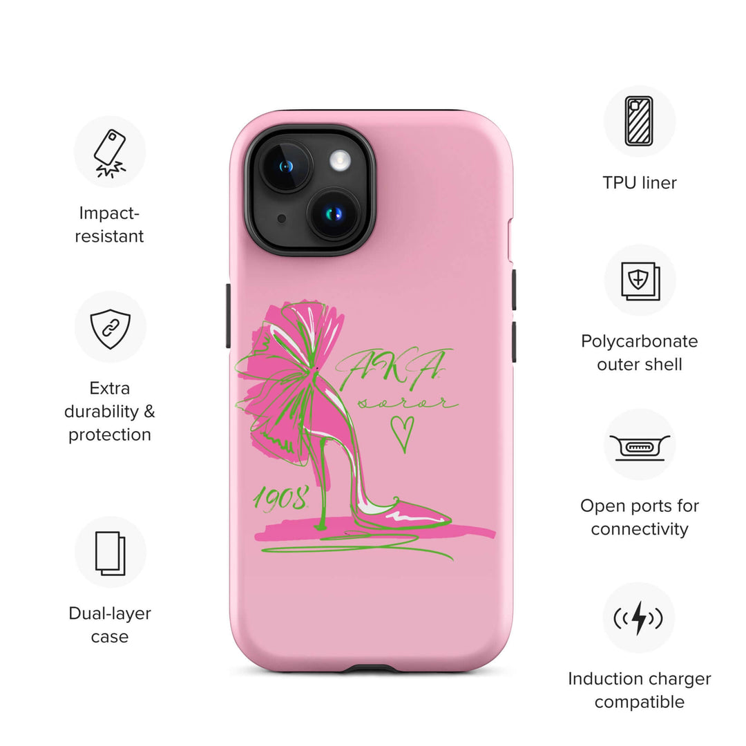 AKA Lady Slipper Tough Case for iPhone® - Stylish dual-layer protection for sorority and fraternity Greek gear.