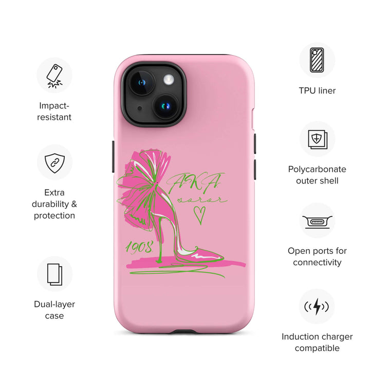 AKA Lady Slipper Tough Case for iPhone® - Stylish dual-layer protection for sorority and fraternity Greek gear.