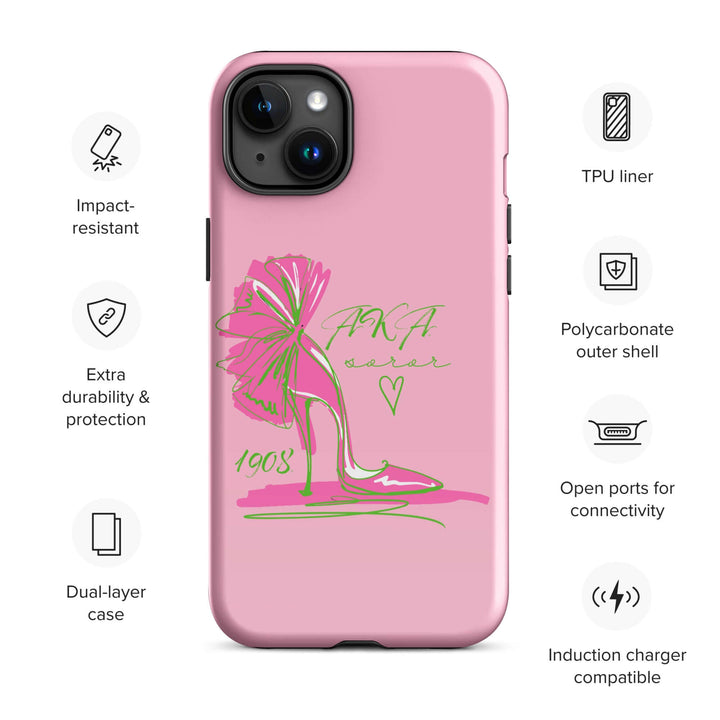 Stylish AKA Lady Slipper Tough Case for iPhone® with dual-layer protection, perfect Greek gear for sororities and fraternities.