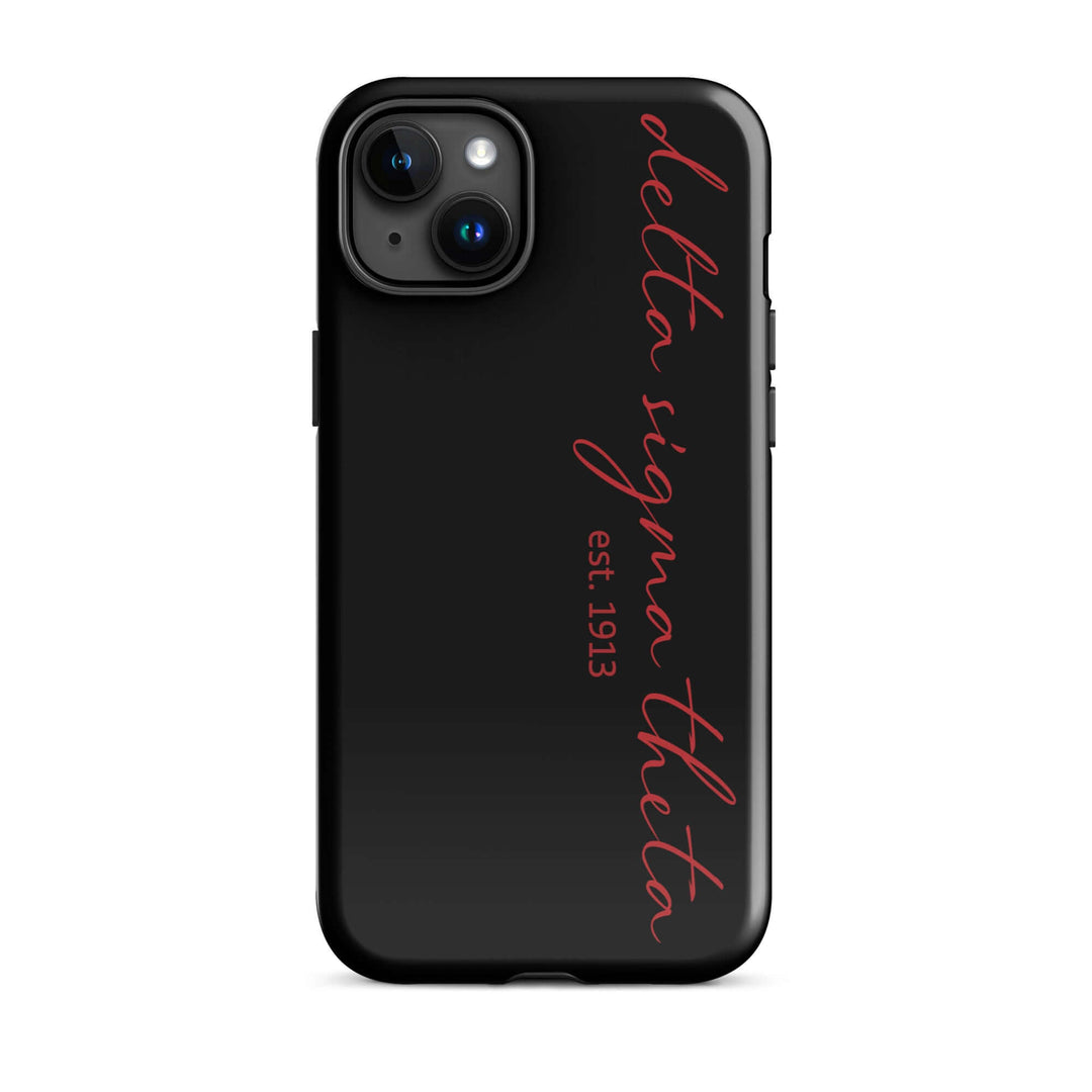 Delta Sigma Theta black script tough case for iPhone, stylish sorority paraphernalia and Greek gear.
