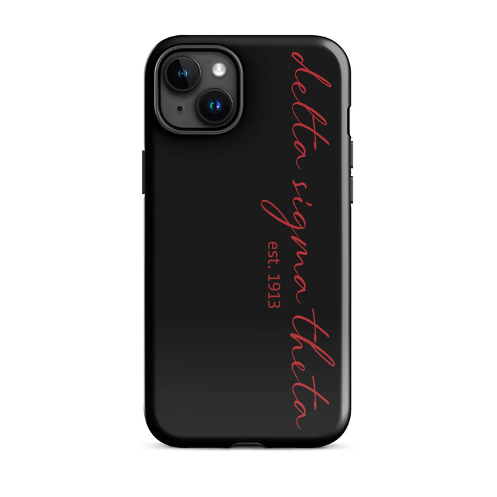 Delta Sigma Theta black script tough case for iPhone, stylish sorority paraphernalia and Greek gear.