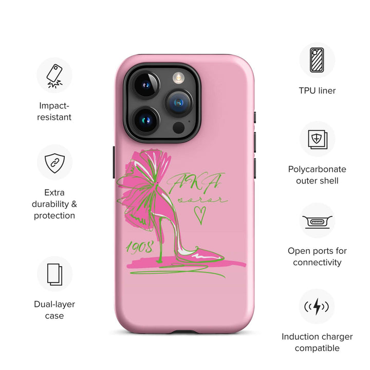 AKA Lady Slipper tough case for iPhone®, stylish sorority gear with dual-layer protection and impact-resistant design.