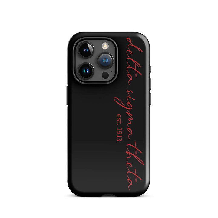 Delta Sigma Theta black iPhone case showcasing stylish sorority paraphernalia with durable dual-layer protection.