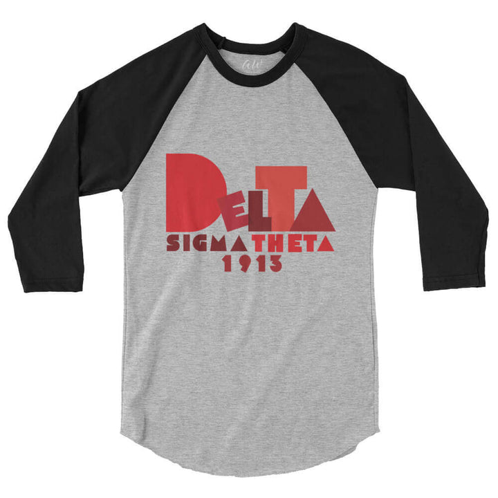 Delta Summer Raglan Shirt in grey with black sleeves, featuring Delta Sigma Theta 1913 design, perfect for sorority and fraternity gear.