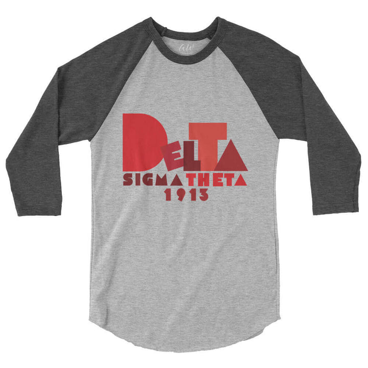 Delta Summer Raglan Shirt featuring bold graphic design, perfect for sorority and fraternity greek gear enthusiasts.