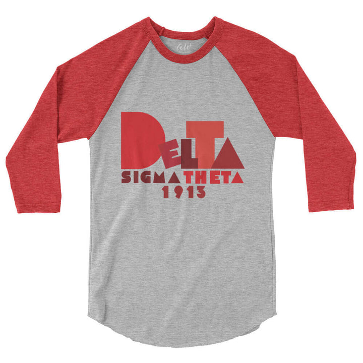 Delta Summer Raglan Shirt featuring red sleeves, perfect for sorority and fraternity paraphernalia, comfortable and stylish Greek gear.
