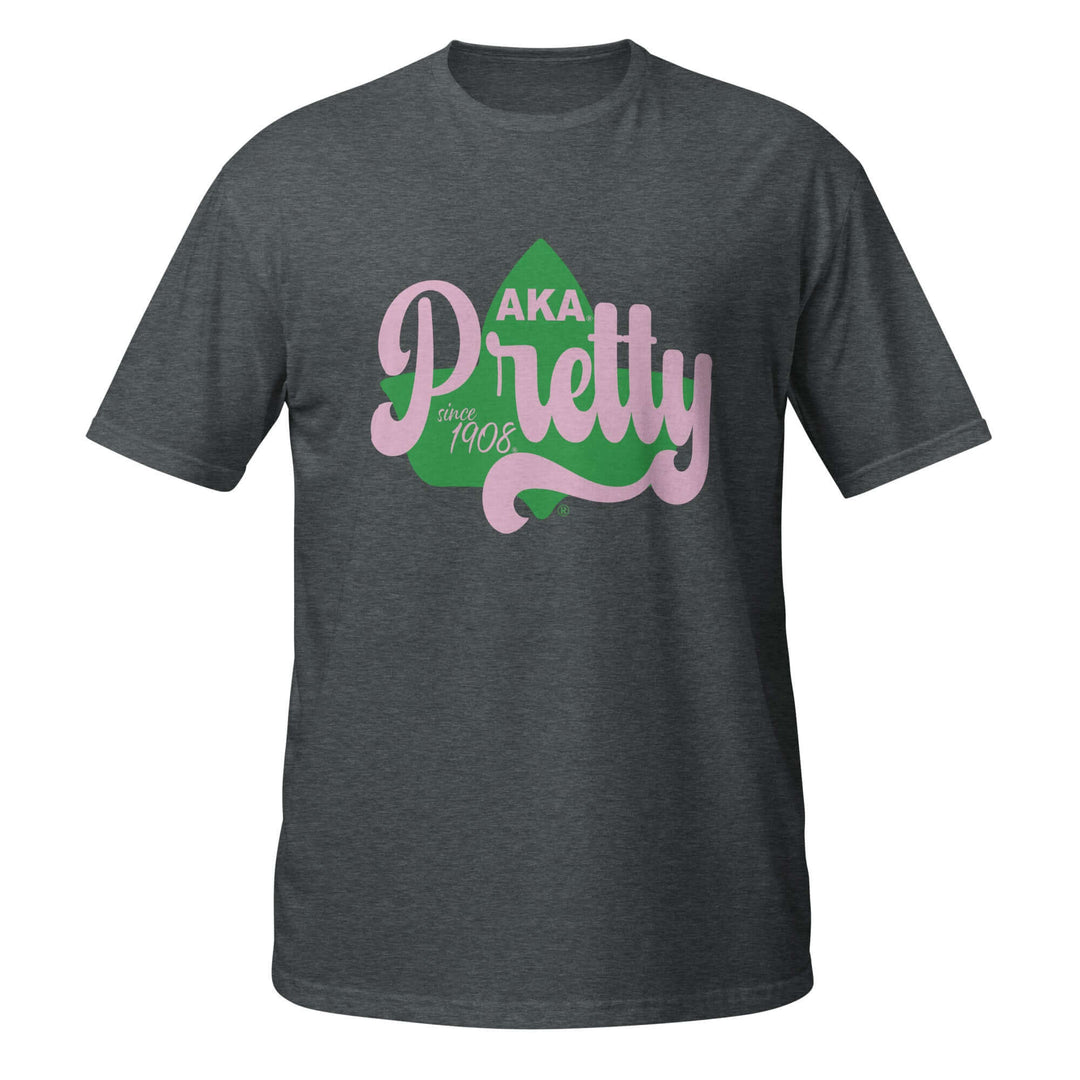 AKA Pretty T-Shirt in Dark Heather, made of soft cotton, perfect for sorority or fraternity paraphernalia and Greek gear.