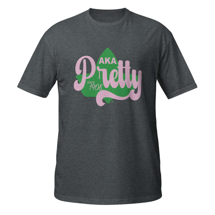 AKA Pretty T-Shirt in Dark Heather, made of soft cotton, perfect for sorority or fraternity paraphernalia and Greek gear.
