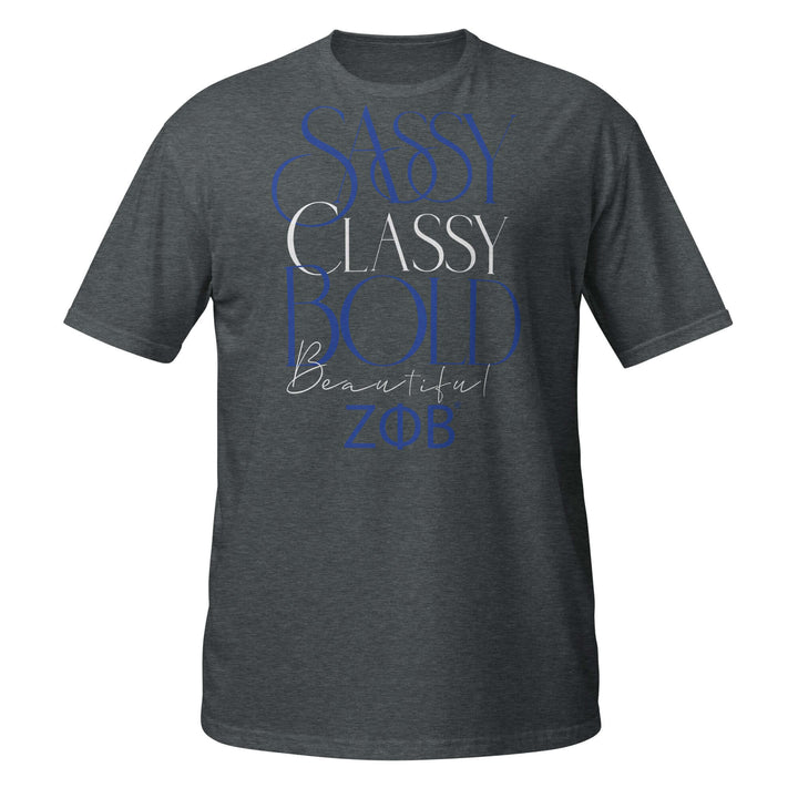 Sassy Classy Bold T-Shirt in dark heather, perfect Greek gear for sorority and fraternity members.