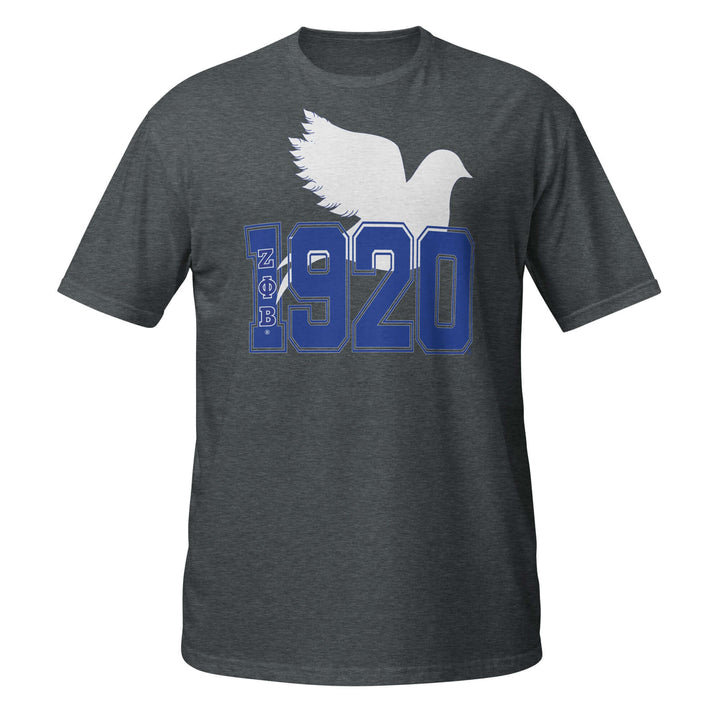 Zeta 1920 Dove T-Shirt featuring soft cotton fabric, durable stitching, and Greek gear design for sorority and fraternity events.