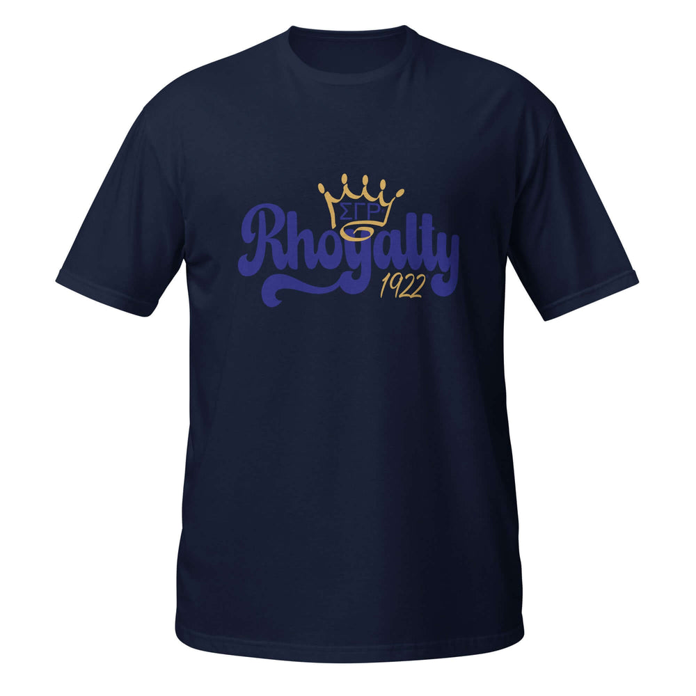 SGRho Rhoyalty T-Shirt in navy with a crown design, perfect Greek gear for sorority pride and style.