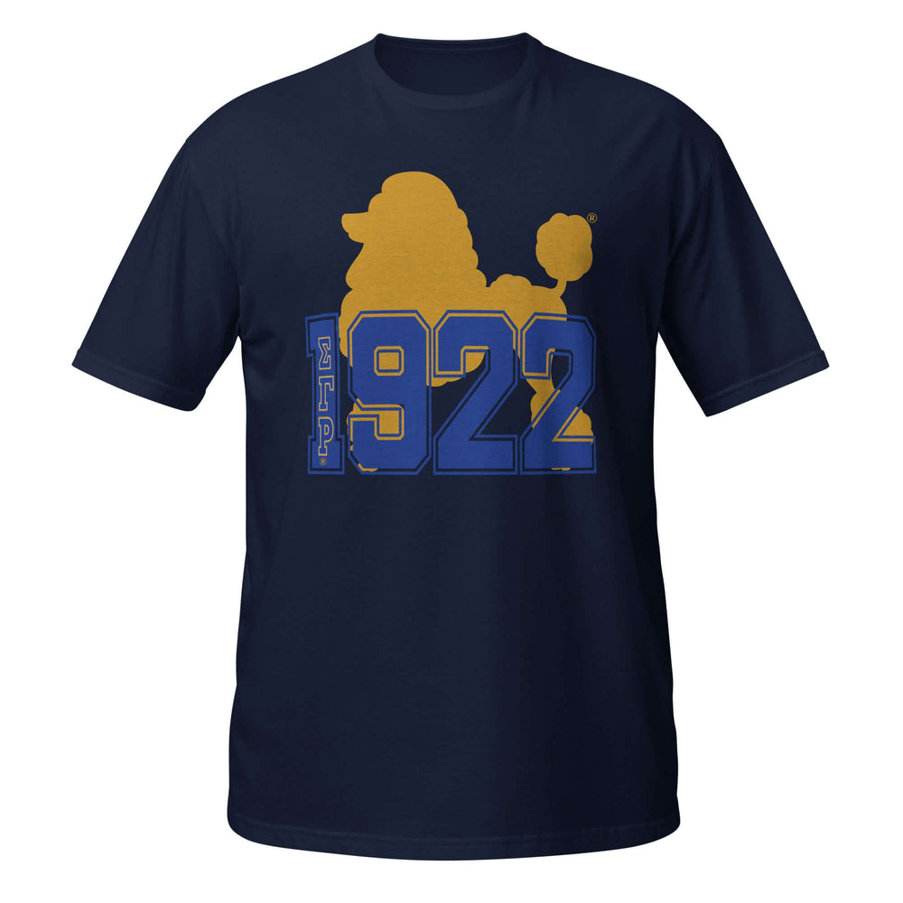 SGRho 1922 Poodle t-shirt in navy, featuring soft fabric and durable design, perfect for Greek gear and sorority pride.
