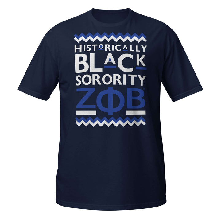 Zeta Historically Black Sorority T-Shirt in navy blue, ideal for Greek gear and paraphernalia enthusiasts.