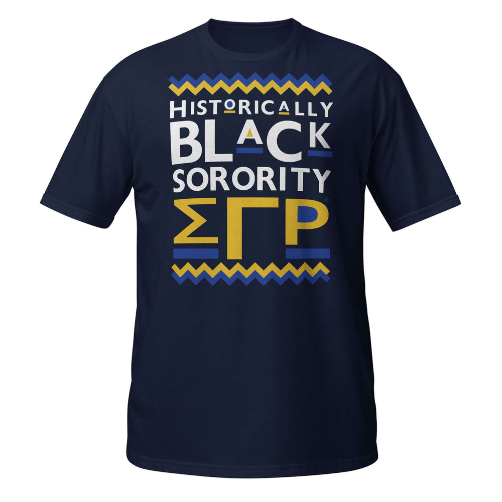 SGRho Historically Black T-Shirt showcasing sorority pride with vibrant colors and durable cotton fabric. Perfect Greek gear!