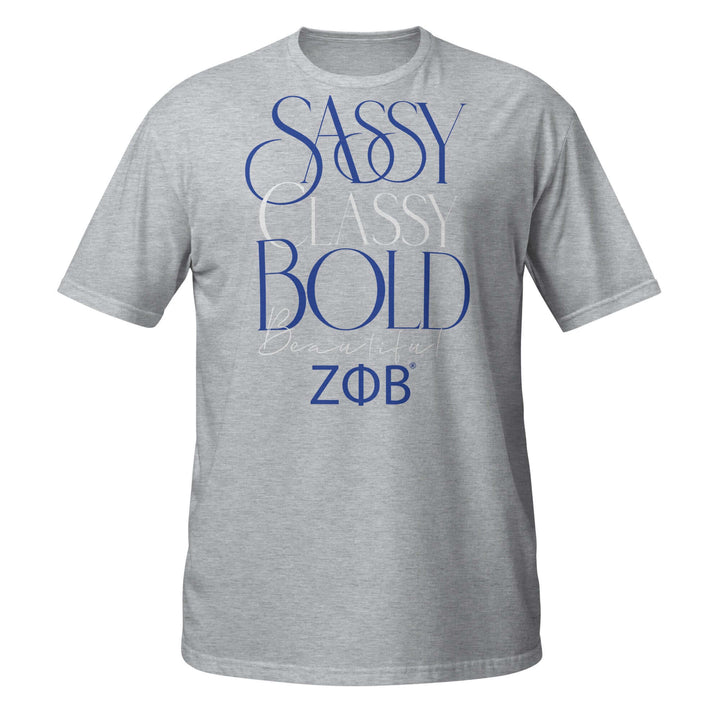 Zeta Sassy Classy T-Shirt in Sport Grey, perfect for sorority and fraternity Greek gear enthusiasts. Soft, durable, and stylish.