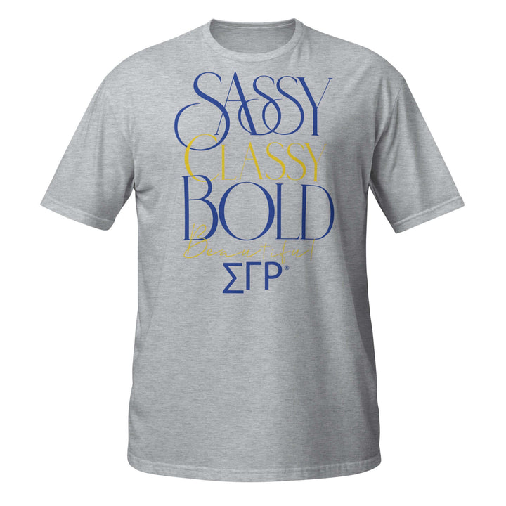 Sassy Classy Bold SGRho T-Shirt, 100% cotton sorority apparel for stylish Greek gear lovers.